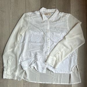 White Button-down w SHEER Sleeves&Back